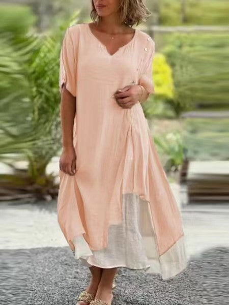 Damen Midi-Kleid mit seitlichem Schlitz und knöpfbarem Detail EB