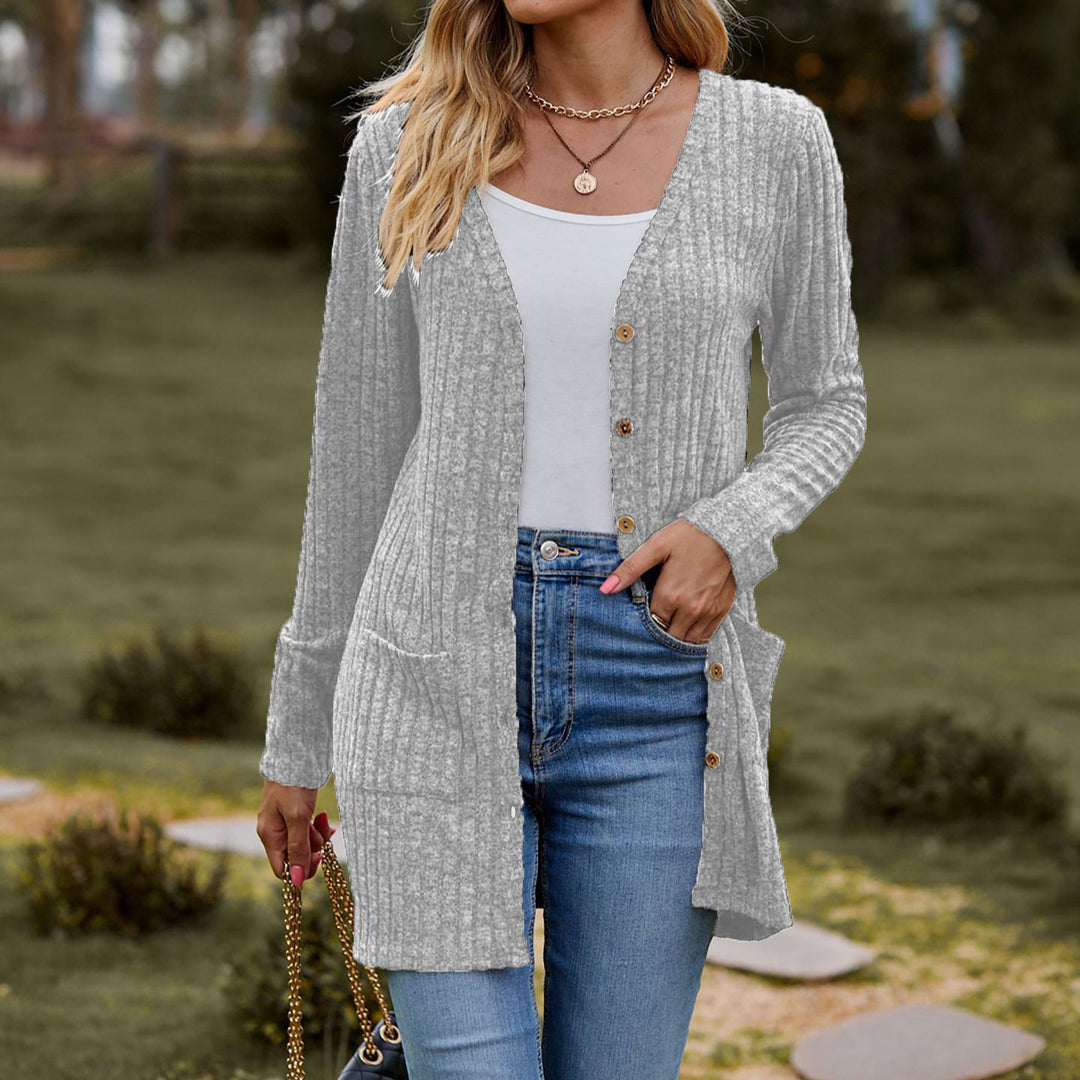 Damen Strickjacke mit langen Ärmeln und praktischen Taschen EB