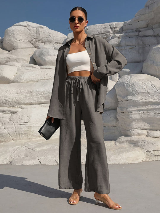 Damen elegantes Lounge-Set aus leichtem Stoff mit weitem Schnitt EB