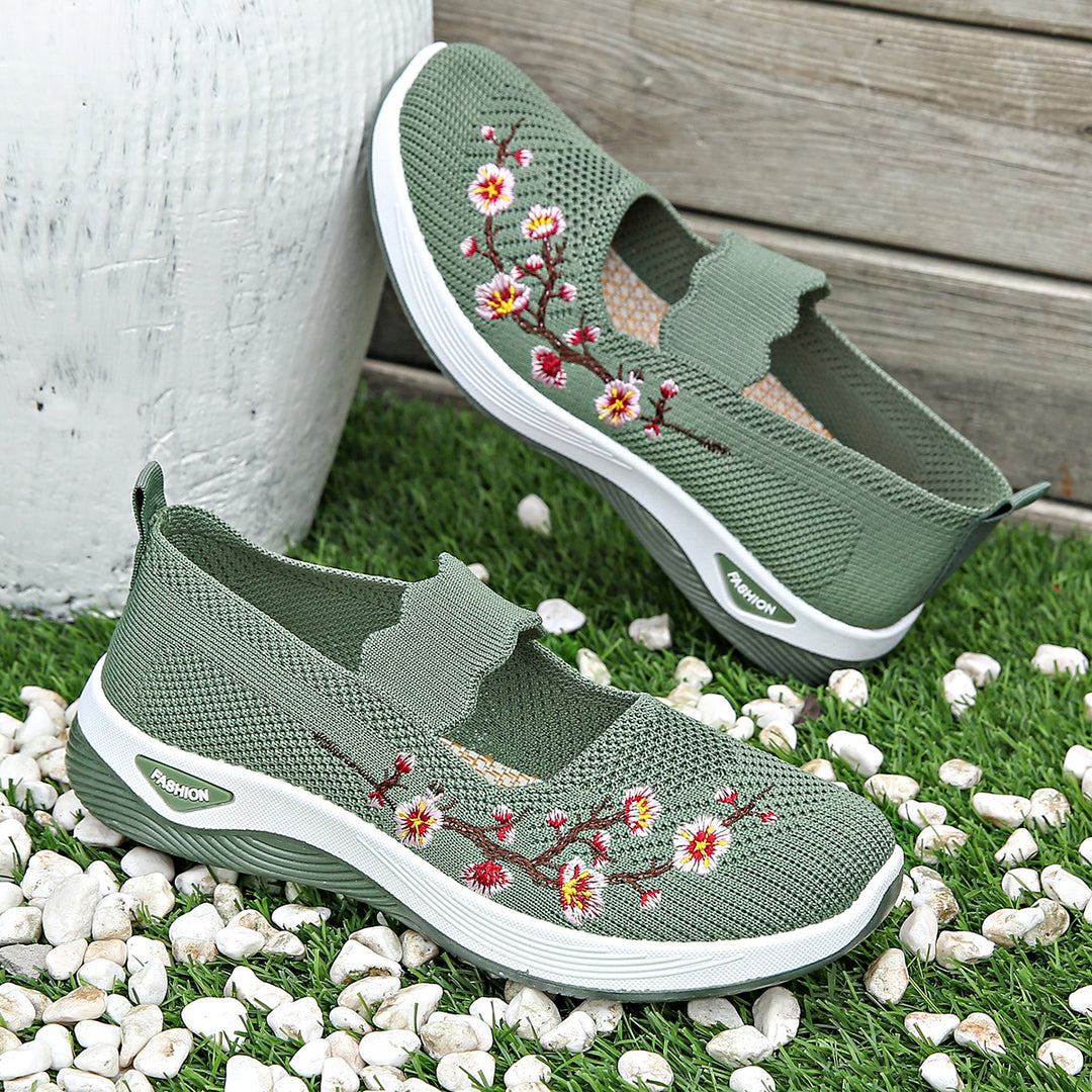 Damen modische Stoffschuhe mit elastischem Riemen und floralem Design EB