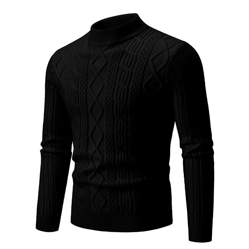 Herren nan gerippter Zopfmuster-Rollkragenpullover Slim Fit EB