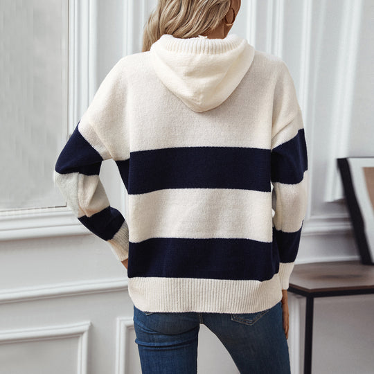 Damen Kapuzenpullover mit breiten Streifen und weichem Material EB