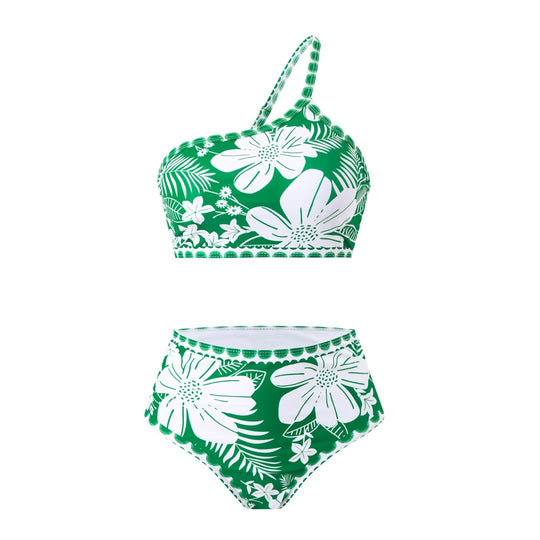 Damen Bikini-Set mit asymmetrischem Oberteil und floralen Details EB