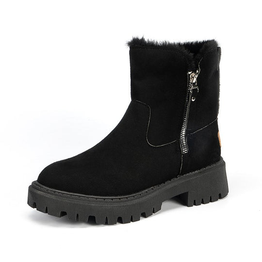 Damen  gefütterte Kurzstiefel aus Veloursoptik mit Teddy-Futter und seitlichem Reißverschluss EB