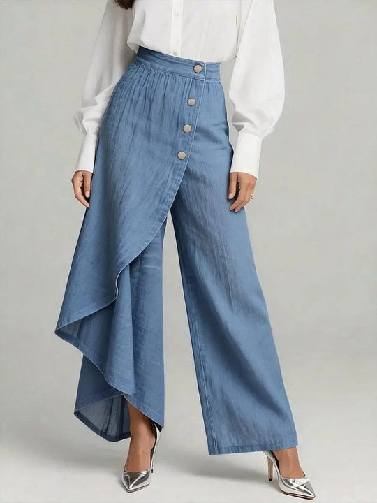Damen Denim-Rock mit asymmetrischem Schnitt und Knopfdetails EB