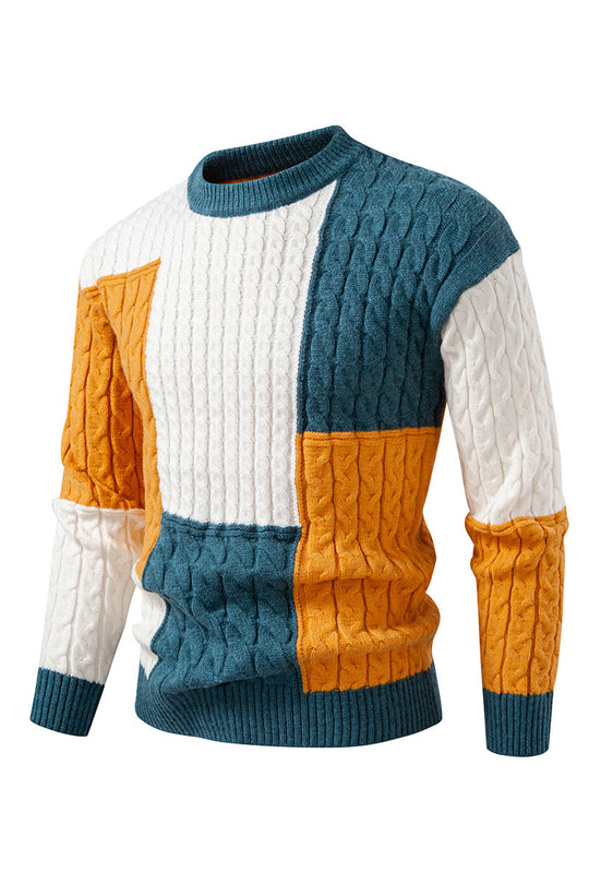 Herren modischer Strickpullover mit kreativer Farbblock-Optik EB