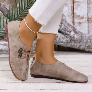 Damen nan elegante Komfort-Slipper im Mokassinstil mit elastischer Zierkordel und Knopfdetail EB