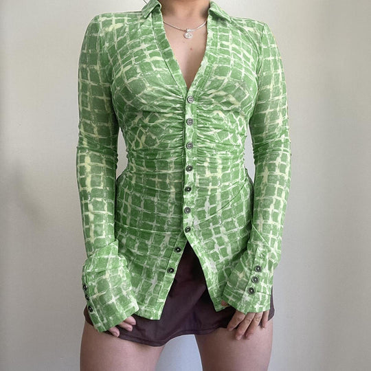 Damen figurbetonte Bluse mit raffiniertem Rüschendesign und elegantem Knopfverschluss EB