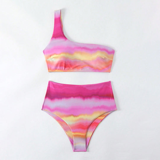Damen Hochtailliertes Bikini-Set mit asymmetrischem Oberteil und floralen Akzenten EB