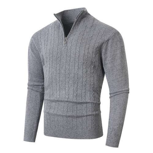 Herren nan gerippter Halbzip-Pullover mit Zopfmuster, Stehkragen und schmaler Passform EB