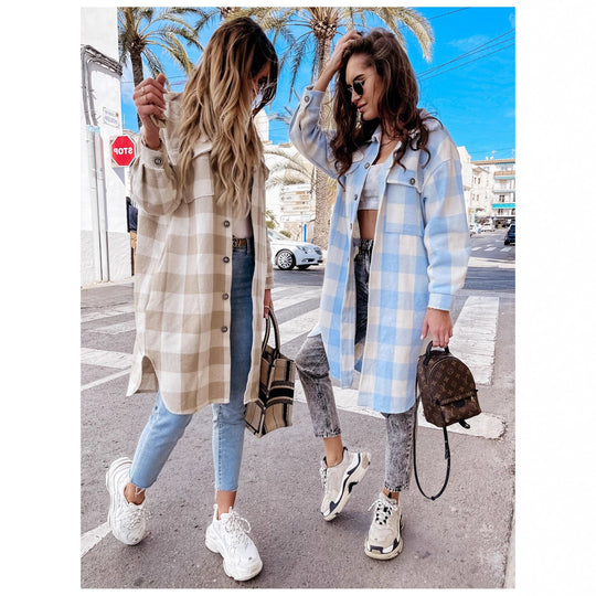Damen Oversized Karohemdenjacke EB
