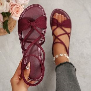 Damen Zarte Römersandalen mit Schleifen-Detail und verstellbaren Schnürriemen EB