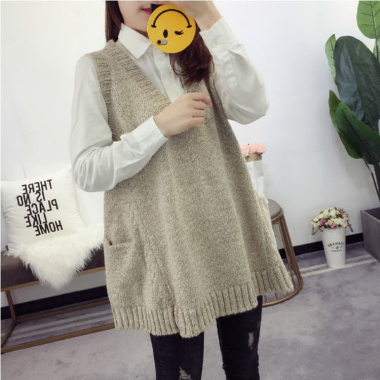 Damen V-Ausschnitt Stricktop mit seitlichen Taschen EB
