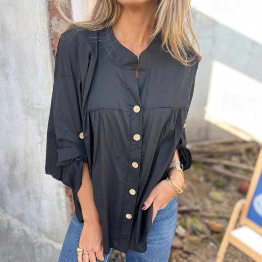 Damen Baumwollbluse mit Knopfleiste und bequemem Schnitt EB