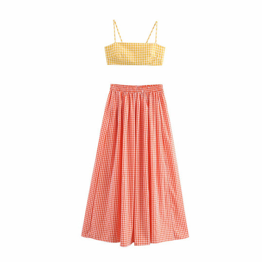 Damen Set aus Crop-Top und Maxirock mit elegantem Rüschendesign EB