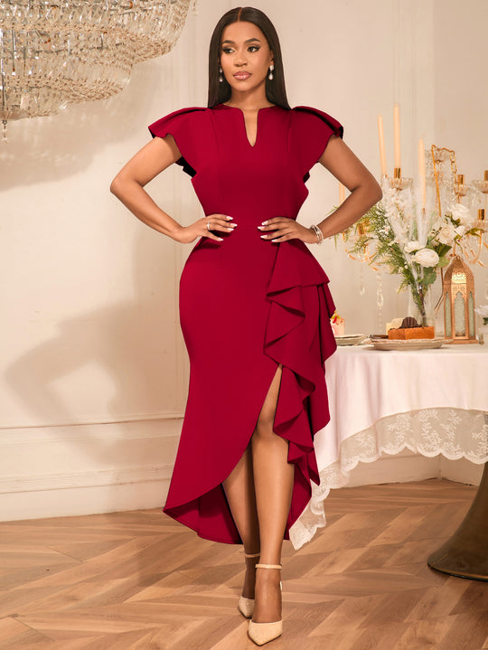 Damen Elegantes Wickelkleid mit voluminösen Drapierungen EB
