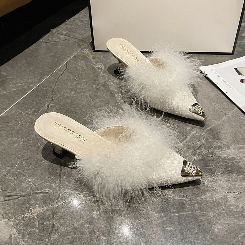 Damen Mules mit luxuriösem Flauschebesatz und modischem Glitzerdetail EB