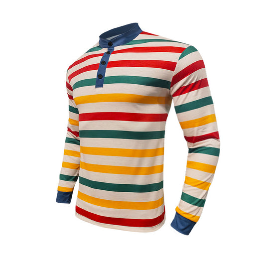 Herren Langarm-Henley-Shirt mit sportlichem Streifenmuster und modernem Kragen EB