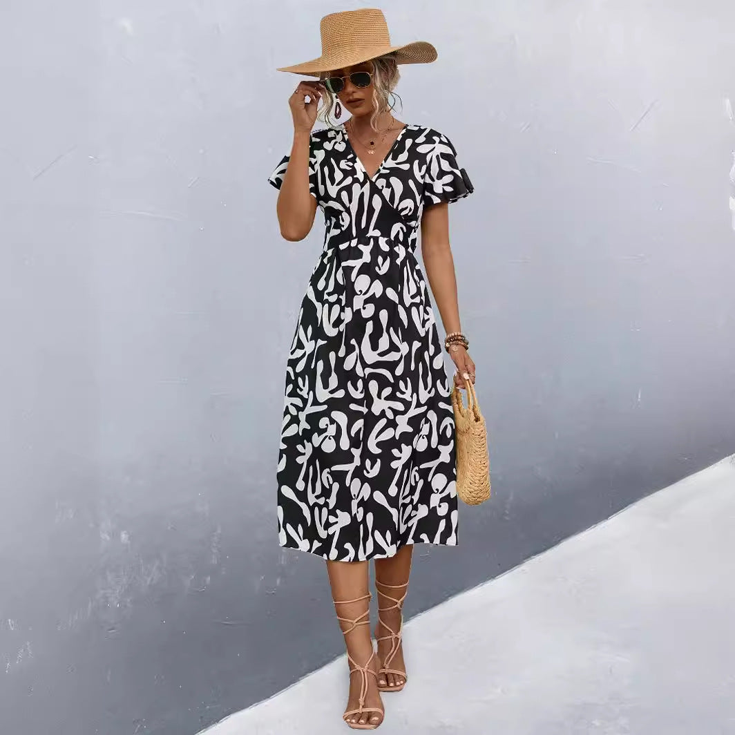 Damen Wickelkleid mit floralem Muster und eleganter Raffung EB