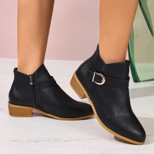 Damen modische Schnürstiefeletten mit dekorativem Riemen und robustem Reißverschluss EB