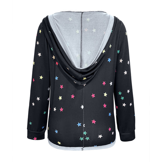 Damen Kapuzensweater mit farbenfrohem Sternemuster EB