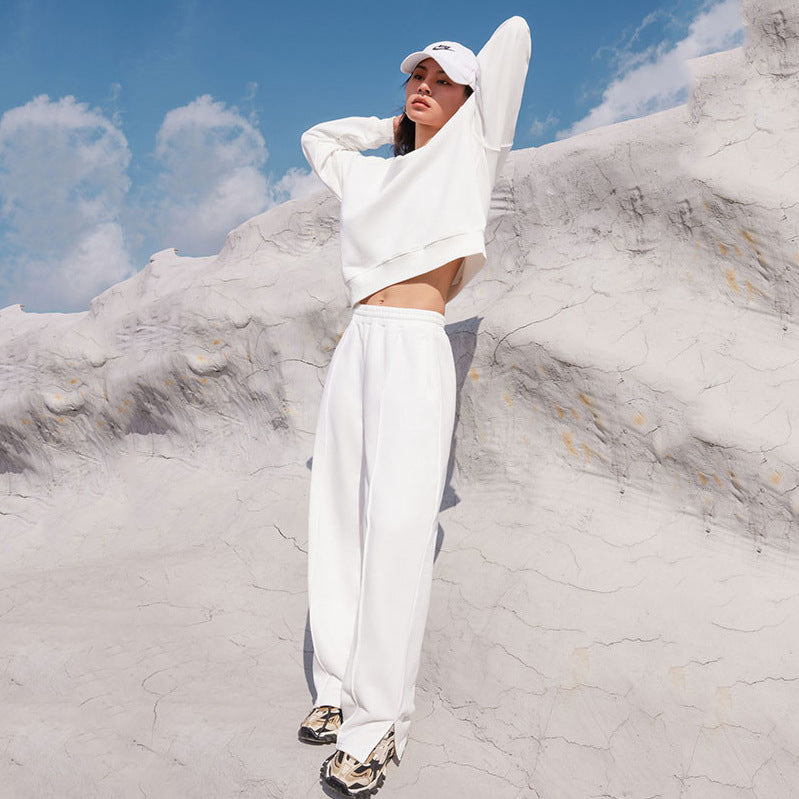 Damen nan Oversize-Sweatshirt und weite Loungehose Set mit Tunnelzug, dezenter Nahtführung und elastischen Bündchen EB