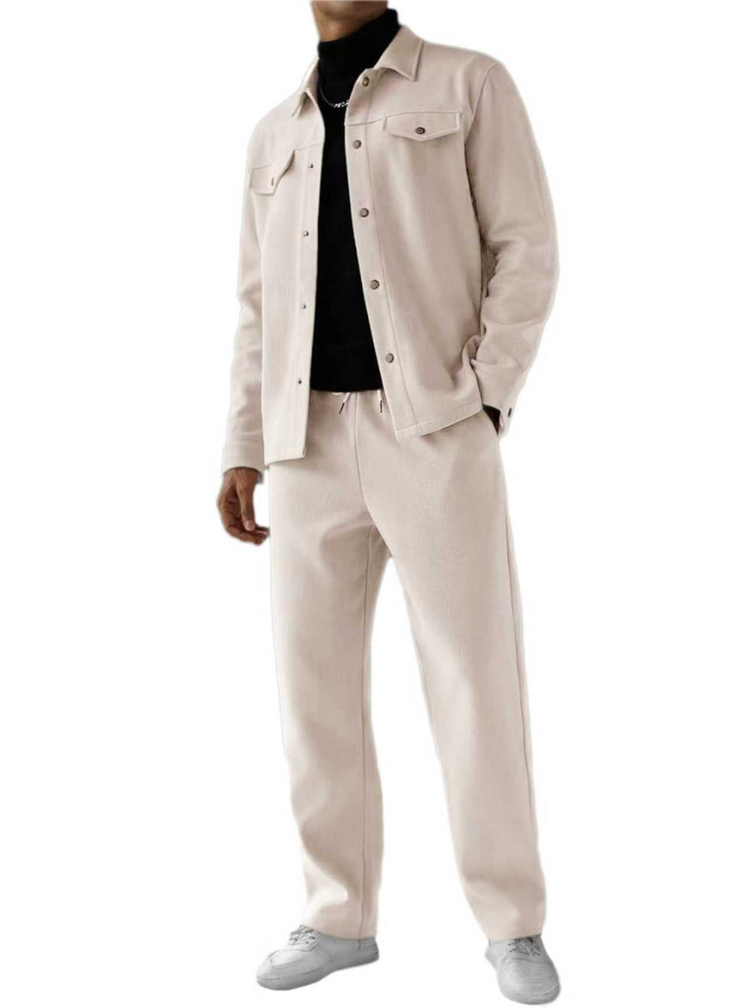 Herren nan zweiteiliges Overshirt- und Relaxhose-Set aus weichem Baumwollfrottee mit Druckknopfleiste und Tunnelzug EB