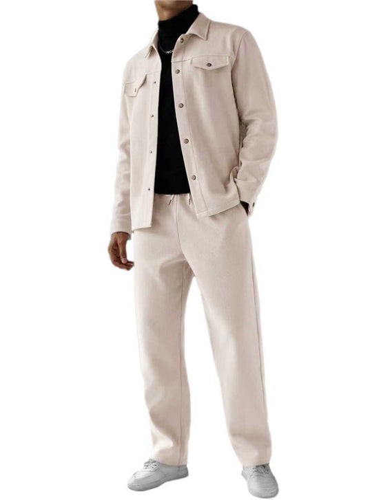 Herren nan zweiteiliges Overshirt- und Relaxhose-Set aus weichem Baumwollfrottee mit Druckknopfleiste und Tunnelzug EB