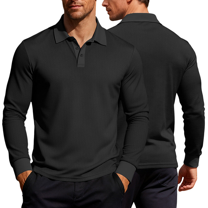 Herren nan Langarm-Poloshirt aus Waffelstrick mit schmaler Passform verdeckter Knopfleiste und Hemdkragen EB