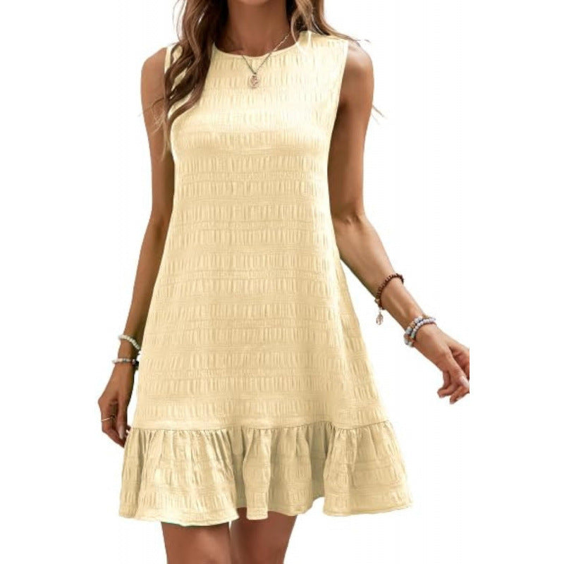 Damen lässiges Sommerkleid mit Rüschensaum und strukturiertem Stoff EB