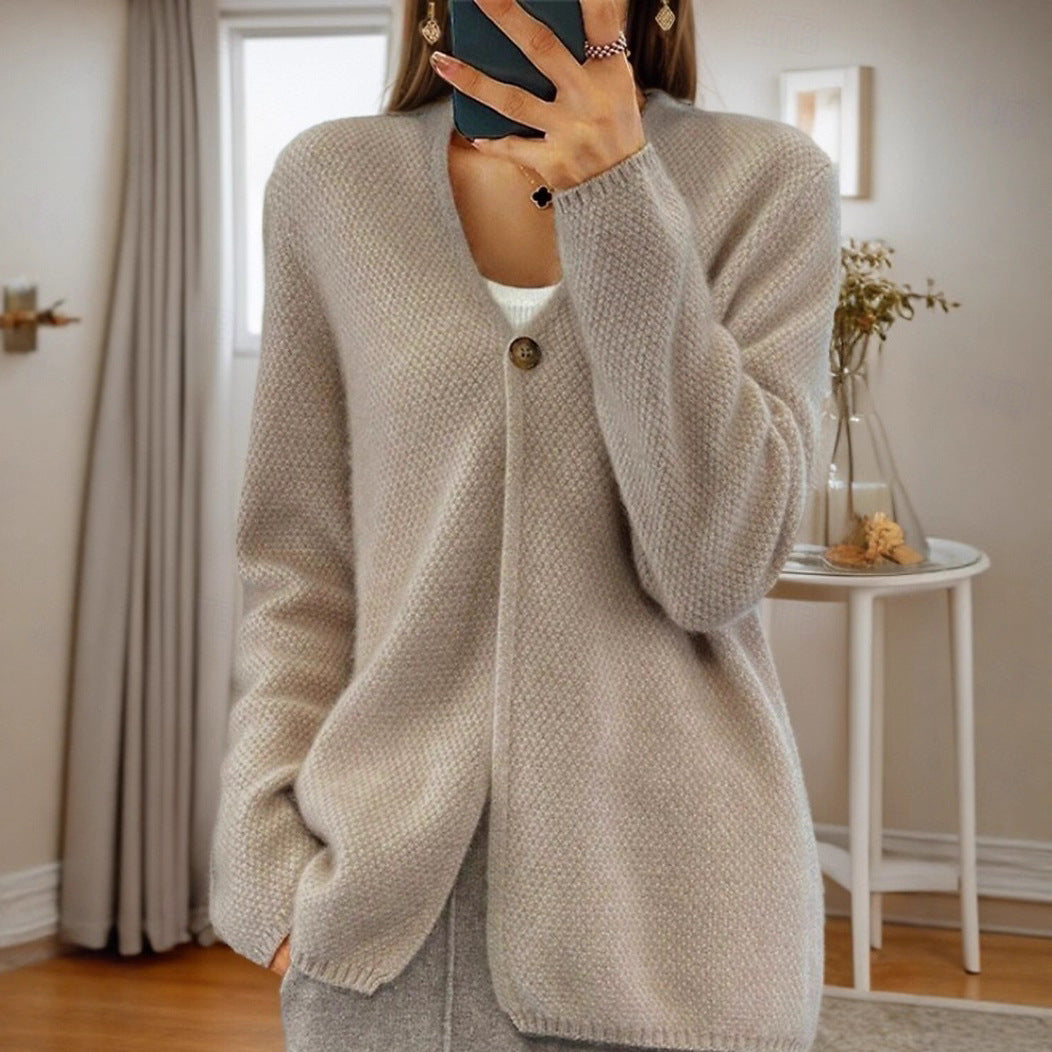 Damen Strickjacke mit strukturierter Oberfläche und Knopfdetail EB