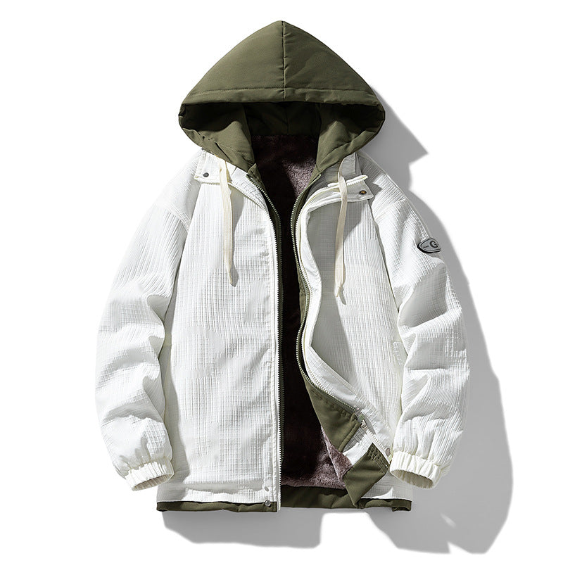 Herren Zweilagige Kapuzenjacke mit Fleece-Innenfutter und Allover-Sketch-Print EB