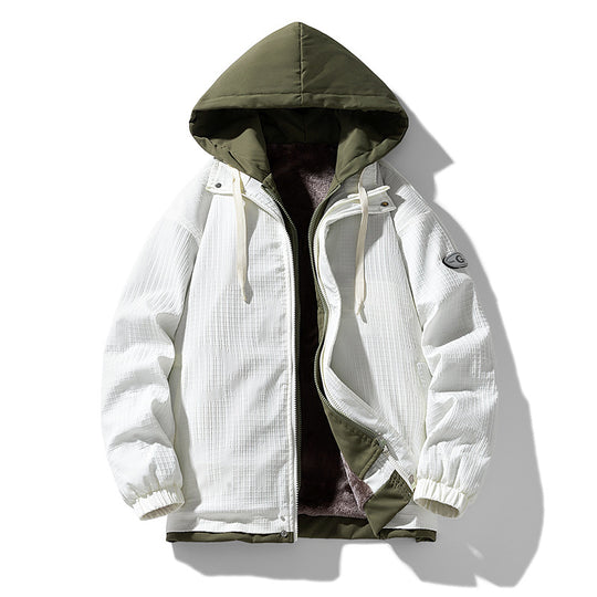 Herren Zweilagige Kapuzenjacke mit Fleece-Innenfutter und Allover-Sketch-Print EB