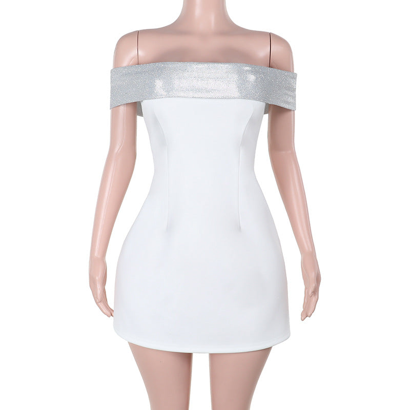 Damen Off-Shoulder Minikleid mit schimmerndem Bustier-Oberteil EB