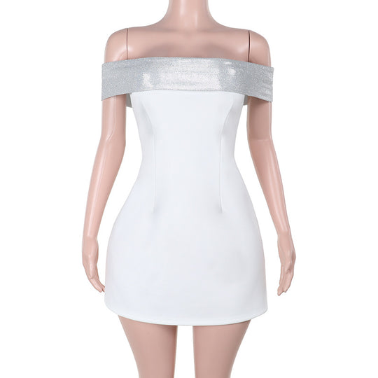 Damen Off-Shoulder Minikleid mit schimmerndem Bustier-Oberteil EB