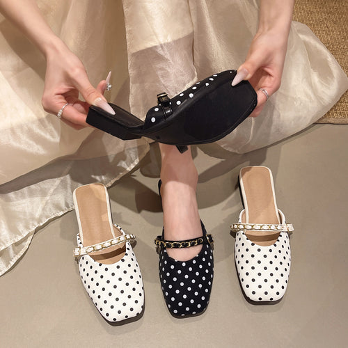 Damen Trendige Slipper mit Punkten und elegantem Riemendetail EB