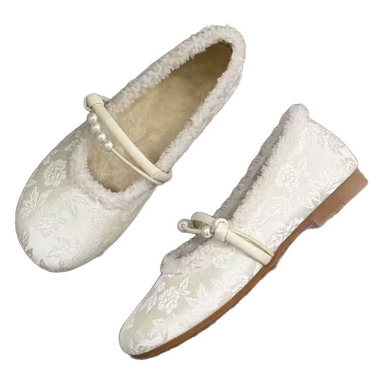 Damen Hausschuhe mit dekorativer Perlenapplikation und kuscheligem Innenfutter EB