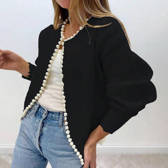 Damen Elegante Strickjacke mit Perlenverzierung EB