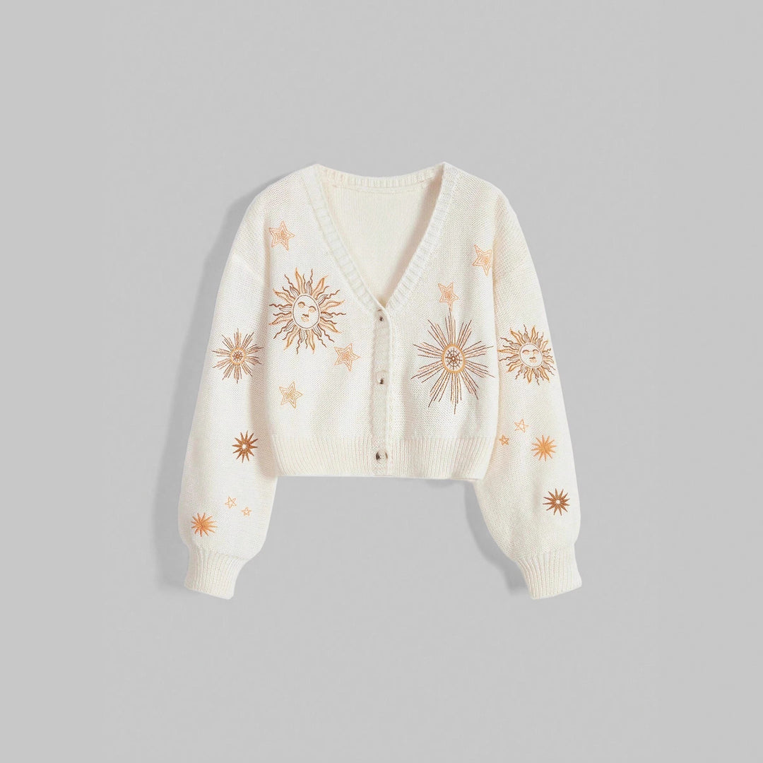 Damen Strickjacke mit kunstvollem Sonnen- und Sternenstick EB