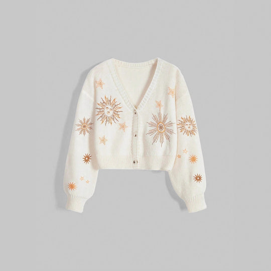 Damen Strickjacke mit kunstvollem Sonnen- und Sternenstick EB