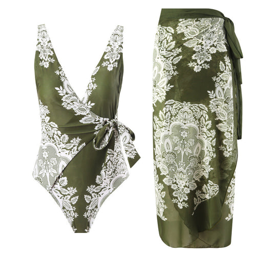 Damen Einteiler Badeanzug mit modischem Wickeldesign und floralem Muster EB