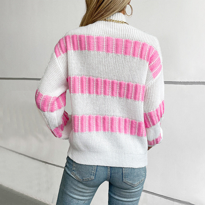 Damen hochwertiger Strickpullover mit edel strukturierten Streifen EB