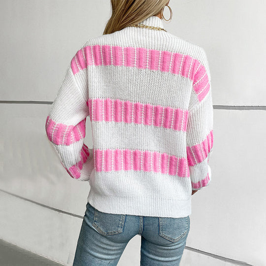 Damen hochwertiger Strickpullover mit edel strukturierten Streifen EB