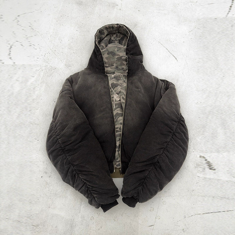 Damen Oversized Camouflage-Jacke mit Kapuze und Reißverschluss EB