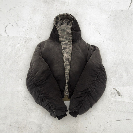Damen Oversized Camouflage-Jacke mit Kapuze und Reißverschluss EB
