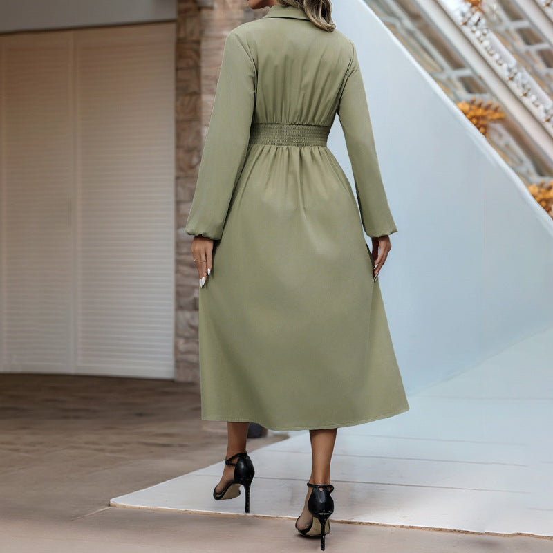 Damen Midi-Kleid mit Knopfleiste und elegantem Taillenzug EB
