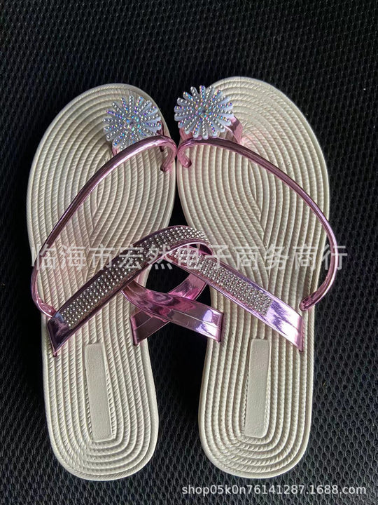 Damen modische Zehentrenner-Sandalen mit funkelndem Accessoire EB