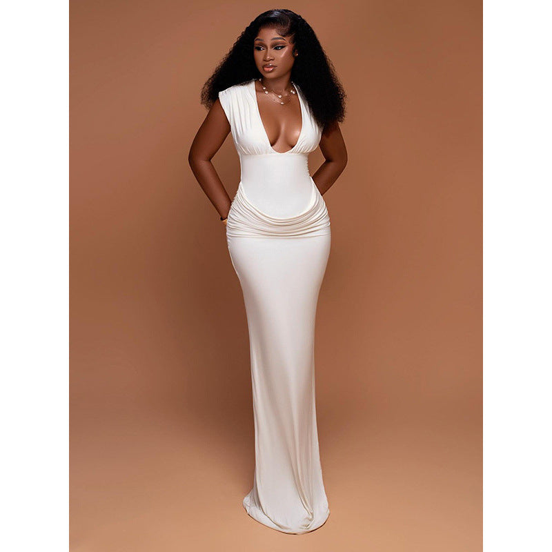 Damen Elegantes Maxi-Kleid mit tiefem V-Ausschnitt und raffinierten Drapierungen EB
