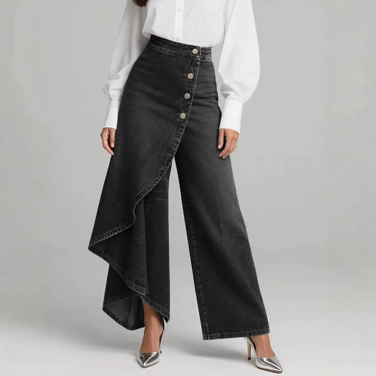 Damen Denim-Rock mit asymmetrischem Schnitt und Knopfdetails EB