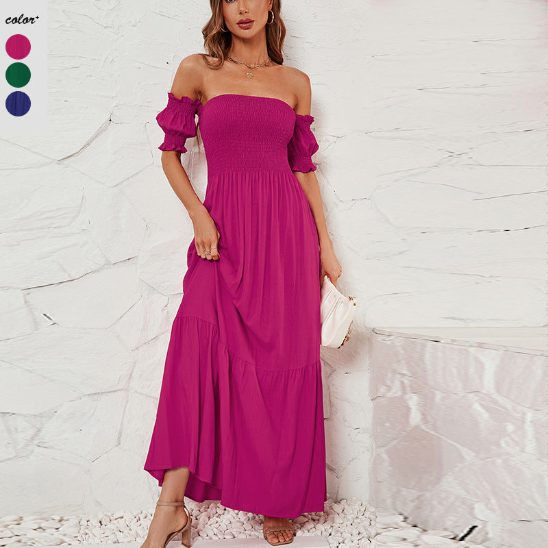 Damen Maxikleid mit schulterfreiem Schnitt und romantischen Puffärmeln EB